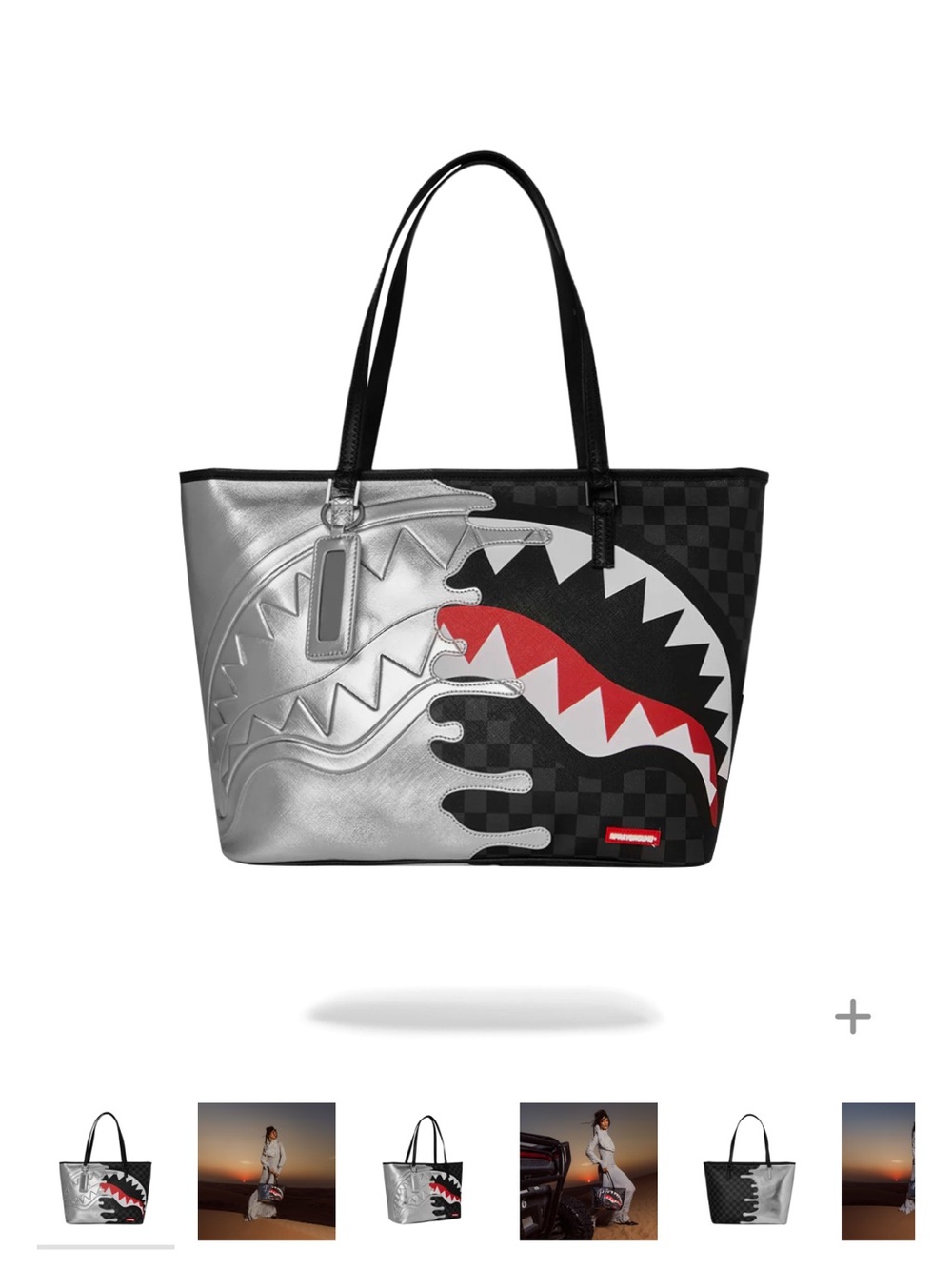 Sprayground Silver, Black & Red Shark Tote(FIRM PRICE)